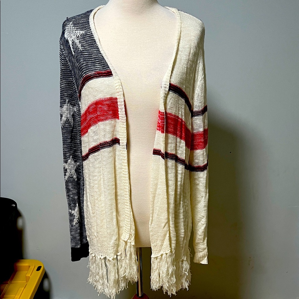 Lane Bryant Cream and Red Striped Cardigan